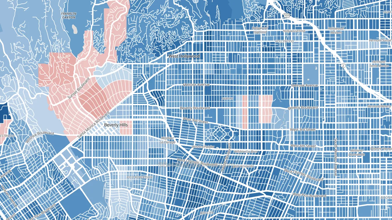 Mid City West, Los Angeles, CA block-group political-lean map