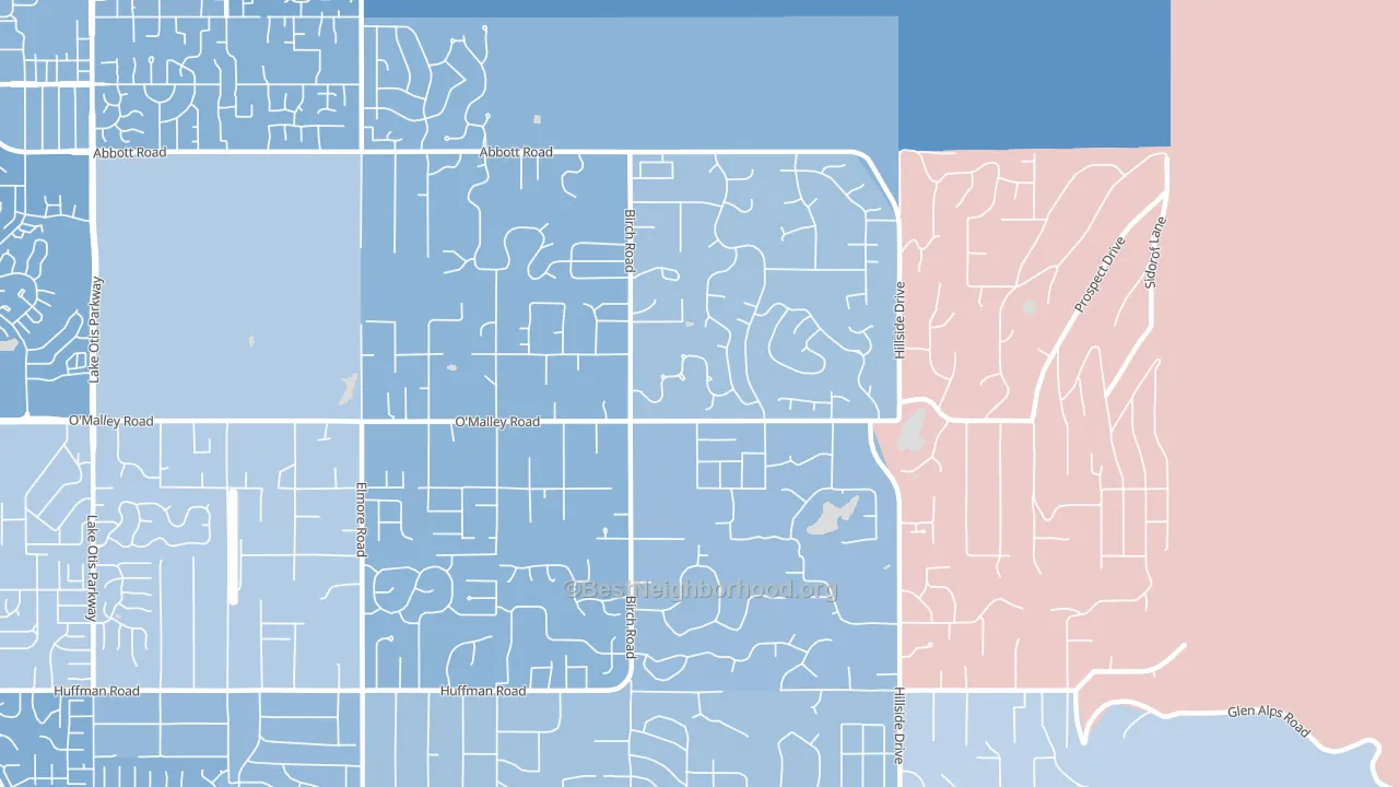 Mid-Hillside, Anchorage, AK block-group political-lean map