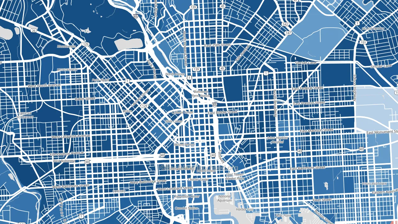 Mid-Town Belvedere, Baltimore, MD block-group political-lean map