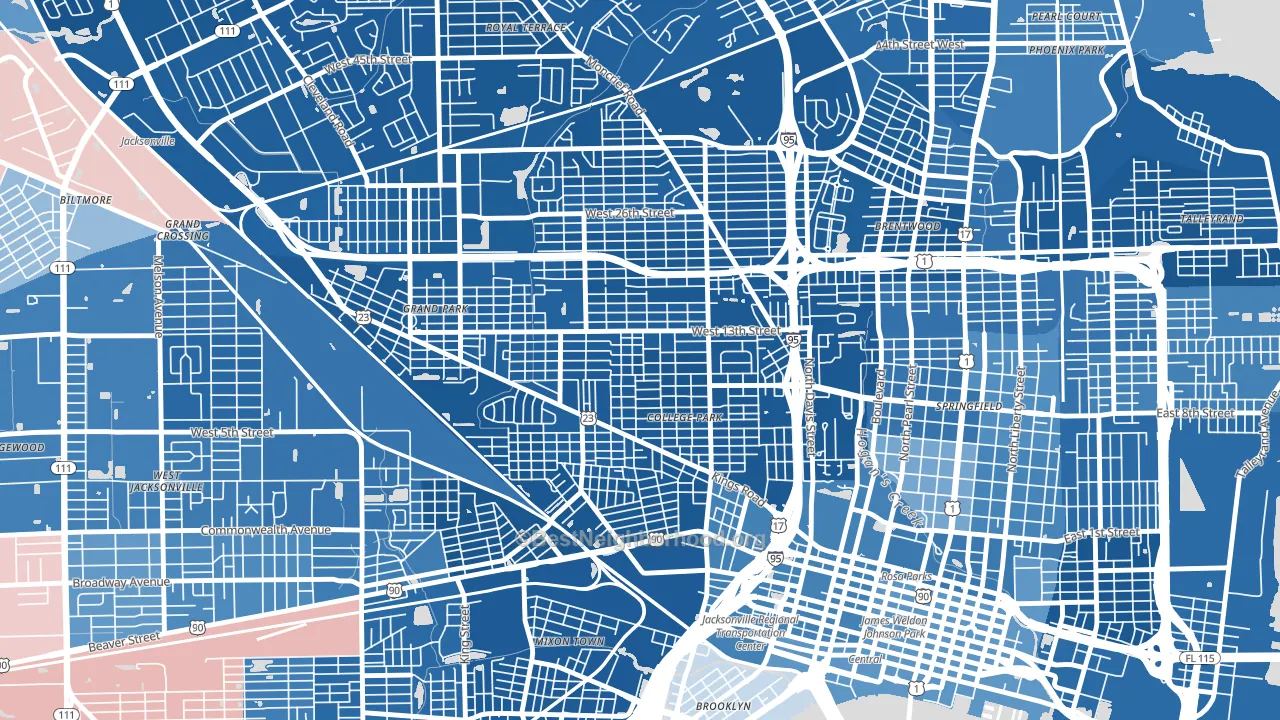 Mid-Westside, Jacksonville, FL block-group political-lean map