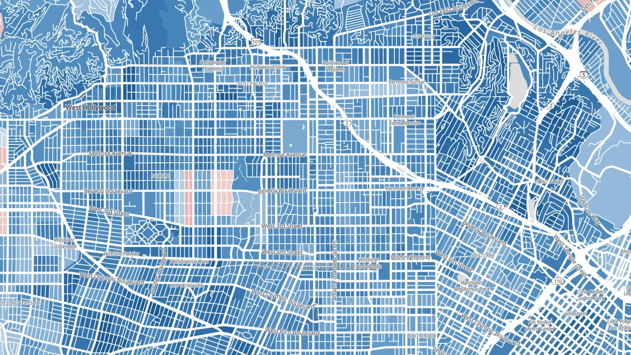 Mid Wilshire, Los Angeles, CA block-group political-lean map