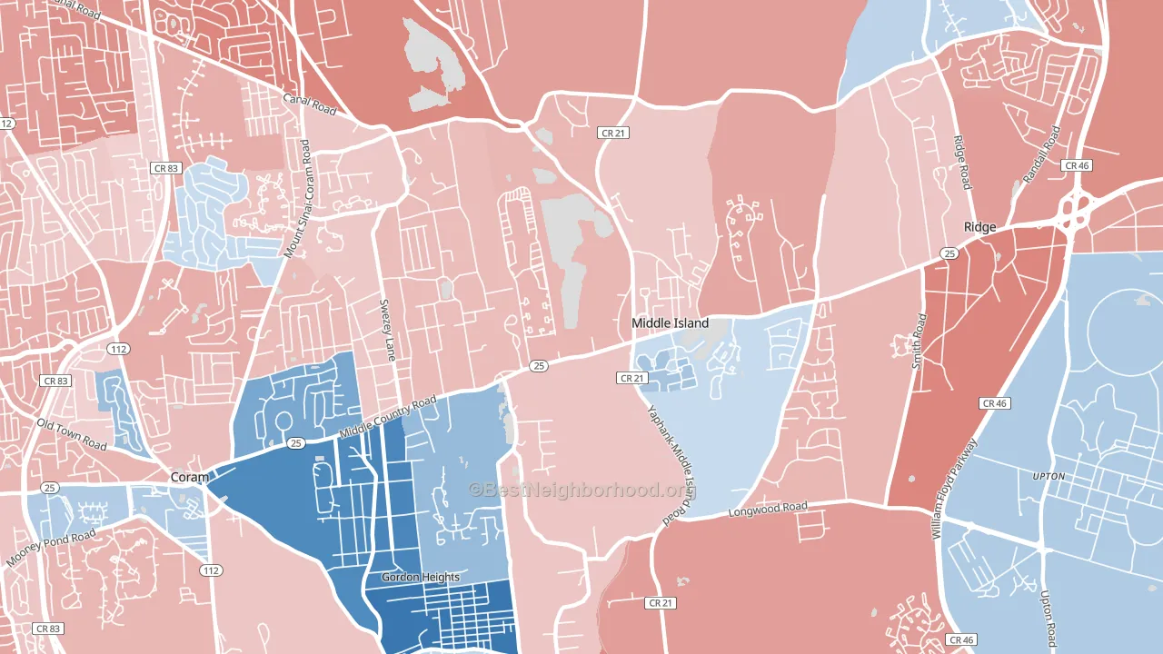 Middle Island, NY block-group political-lean map