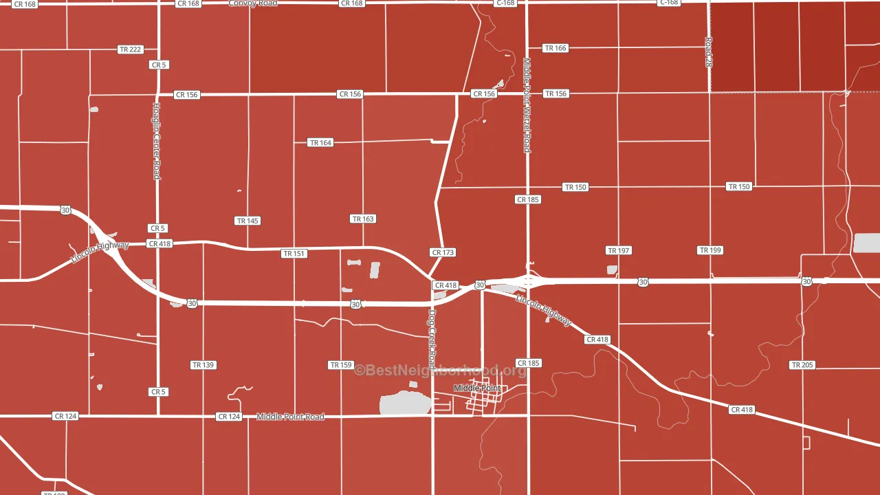 Middle Point, OH block-group political-lean map