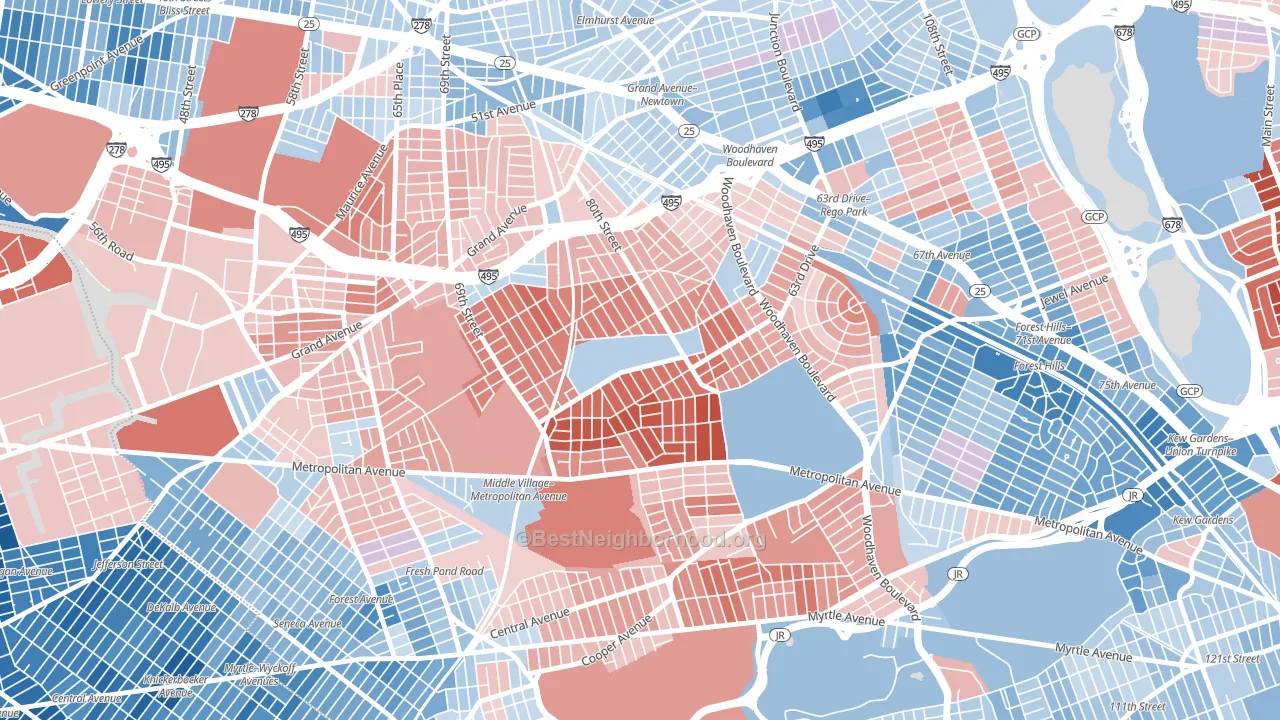 Middle Village, Queens, NY block-group political-lean map