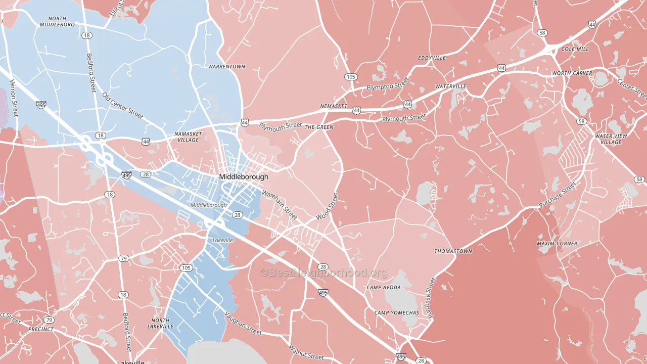 Middleboro, MA block-group political-lean map