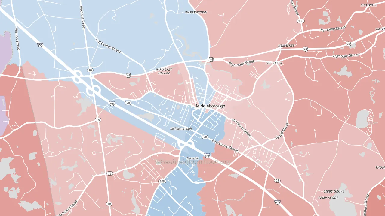 Middleborough Center, MA block-group political-lean map