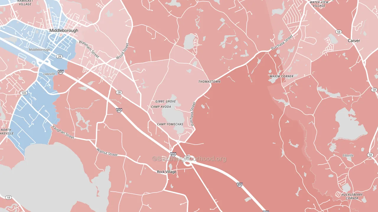 Middleborough, MA block-group political-lean map