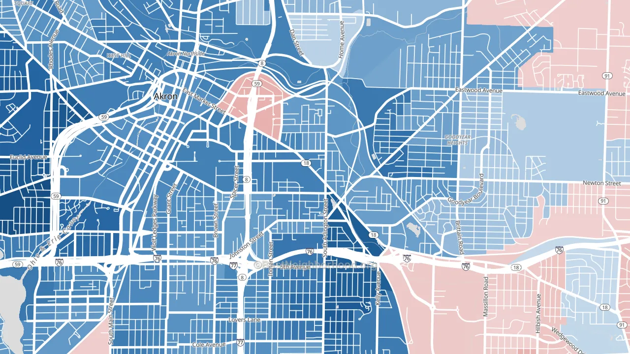 Middlebury, Akron, OH block-group political-lean map