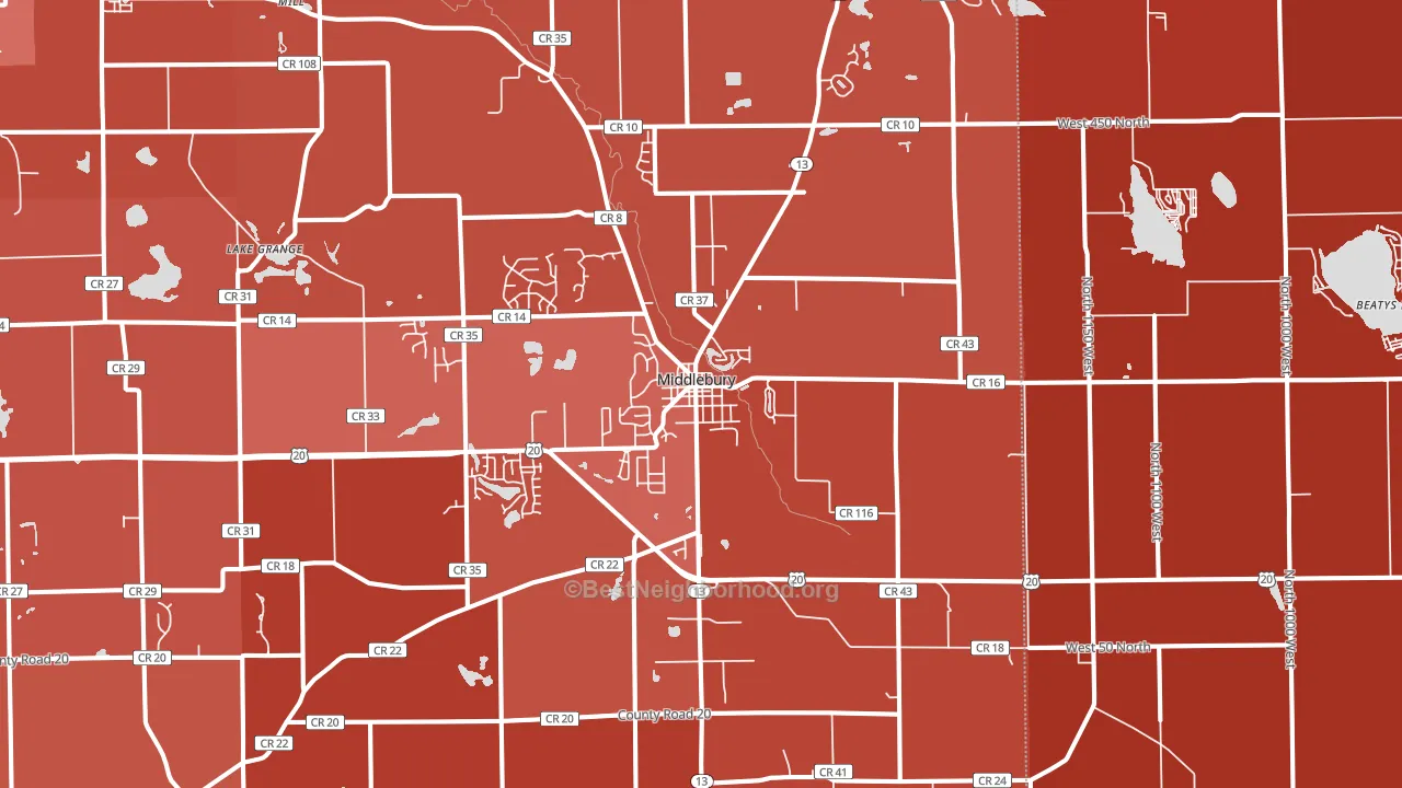 Middlebury, IN block-group political-lean map