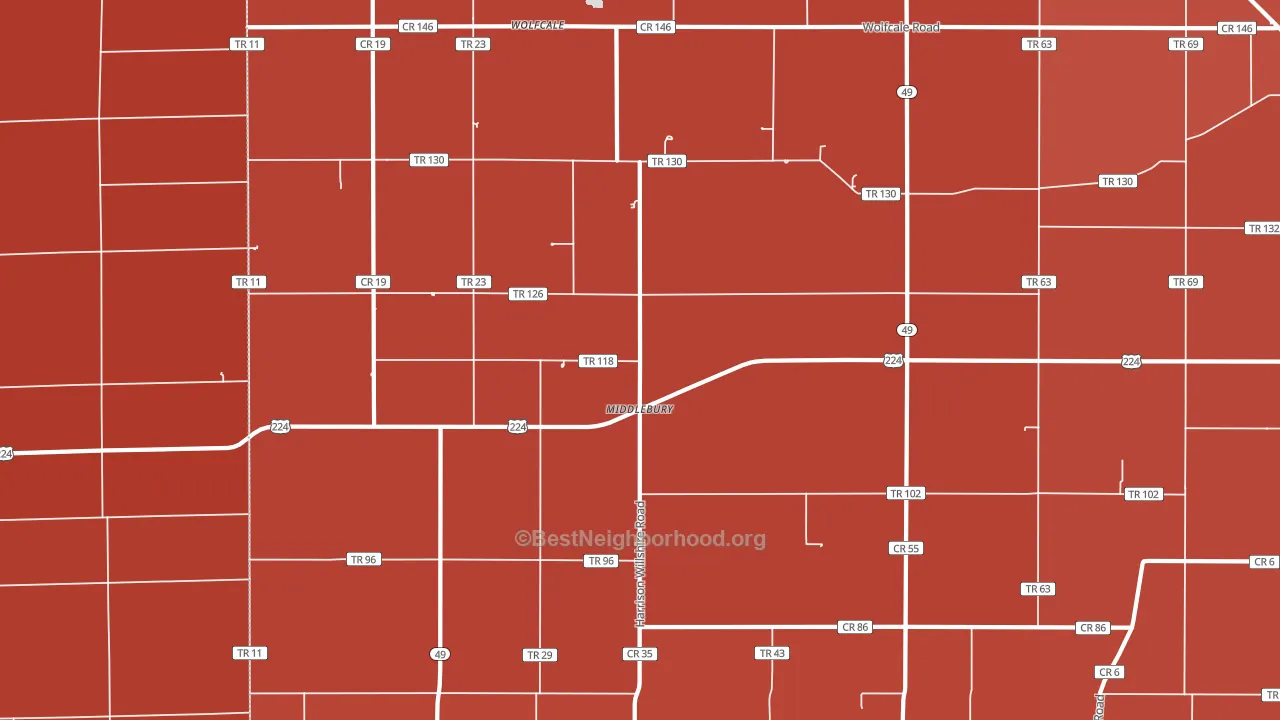 Middlebury, OH block-group political-lean map