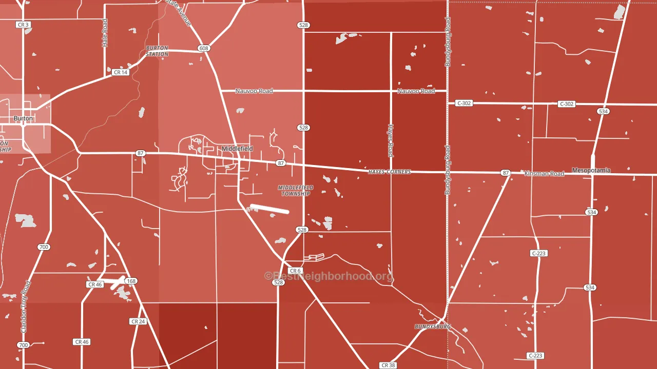 Middlefield, OH block-group political-lean map