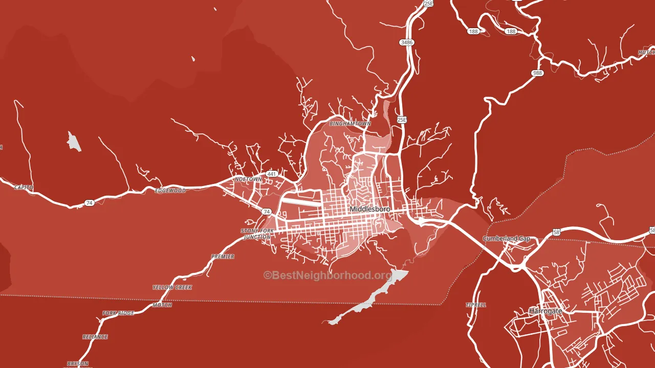 Middlesboro, KY block-group political-lean map