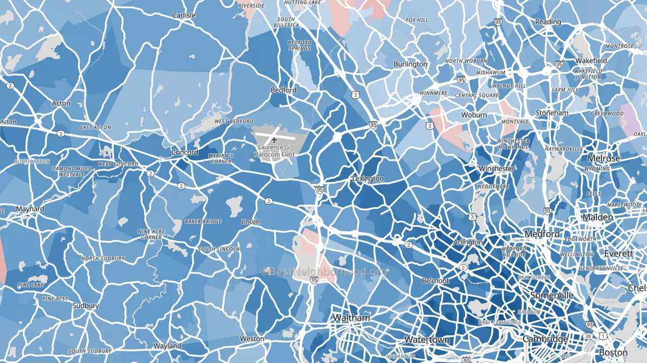 Middlesex County, MA block-group political-lean map