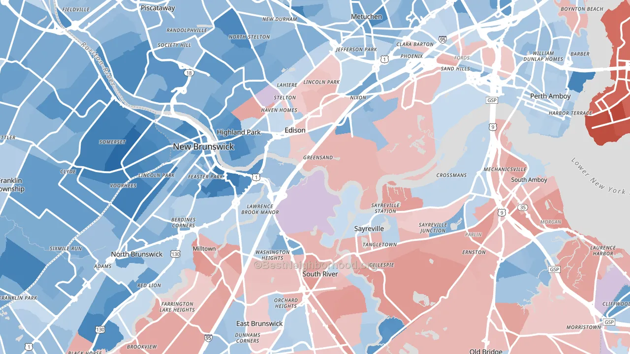 Middlesex County, NJ block-group political-lean map
