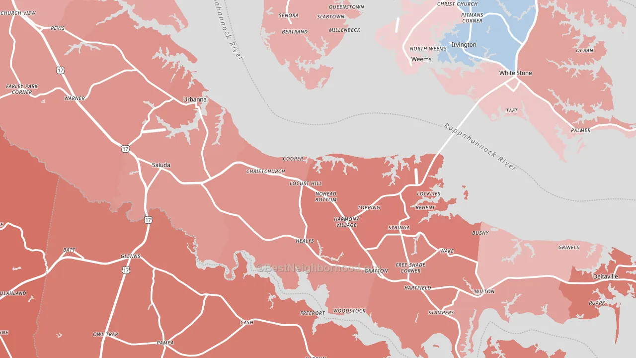 Middlesex County, VA block-group political-lean map