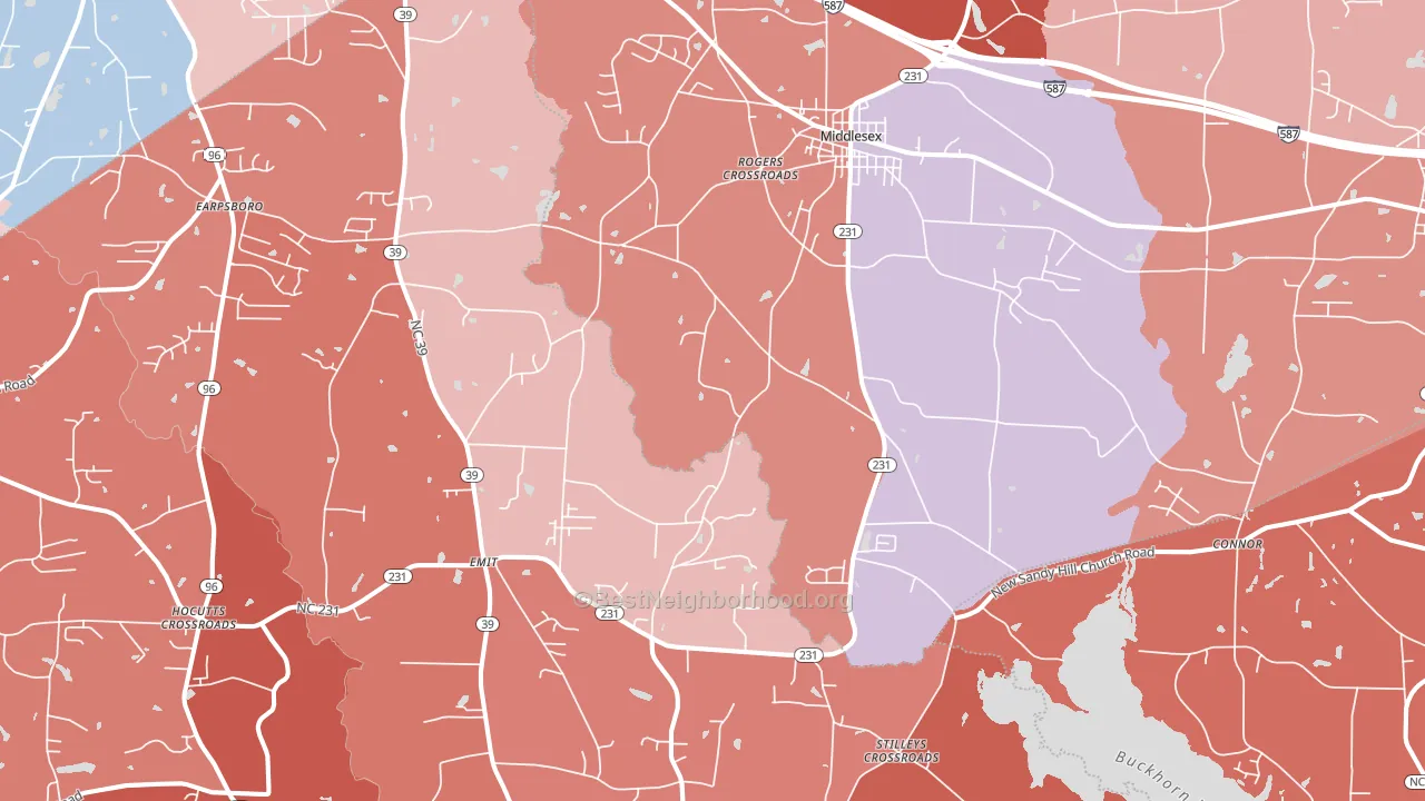 Middlesex, NC block-group political-lean map