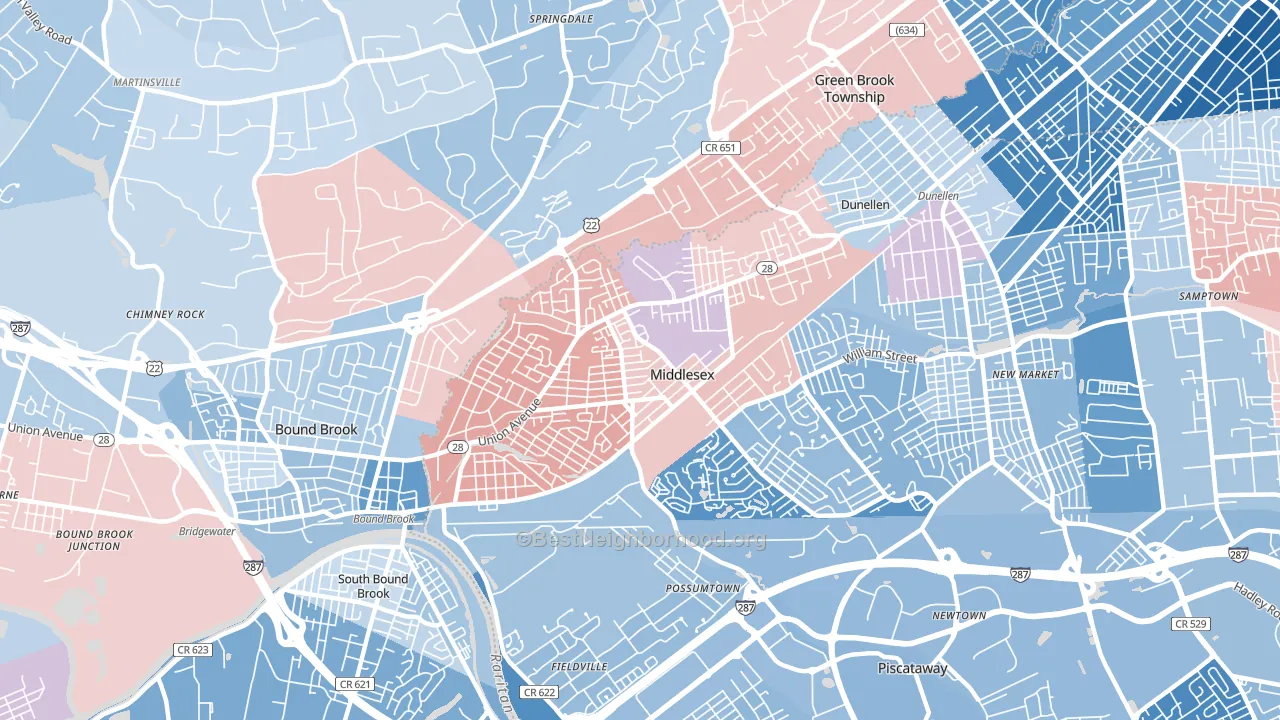 Middlesex, NJ block-group political-lean map