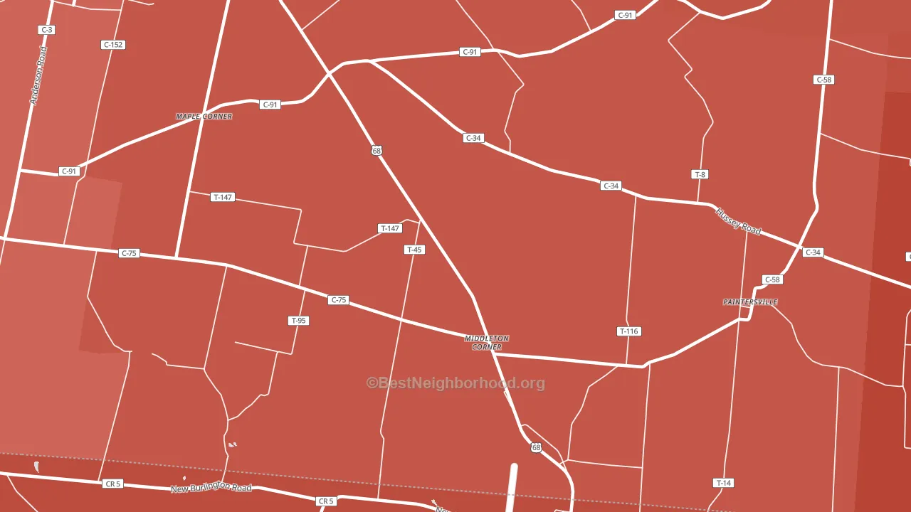 Middleton Corner, OH block-group political-lean map