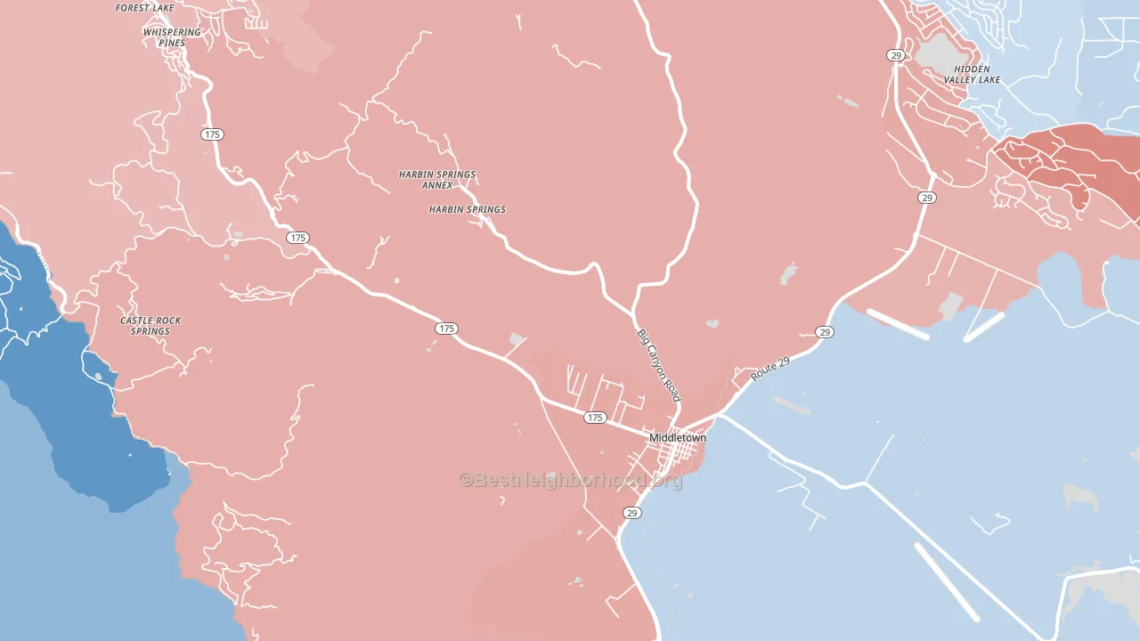 Middletown, CA block-group political-lean map
