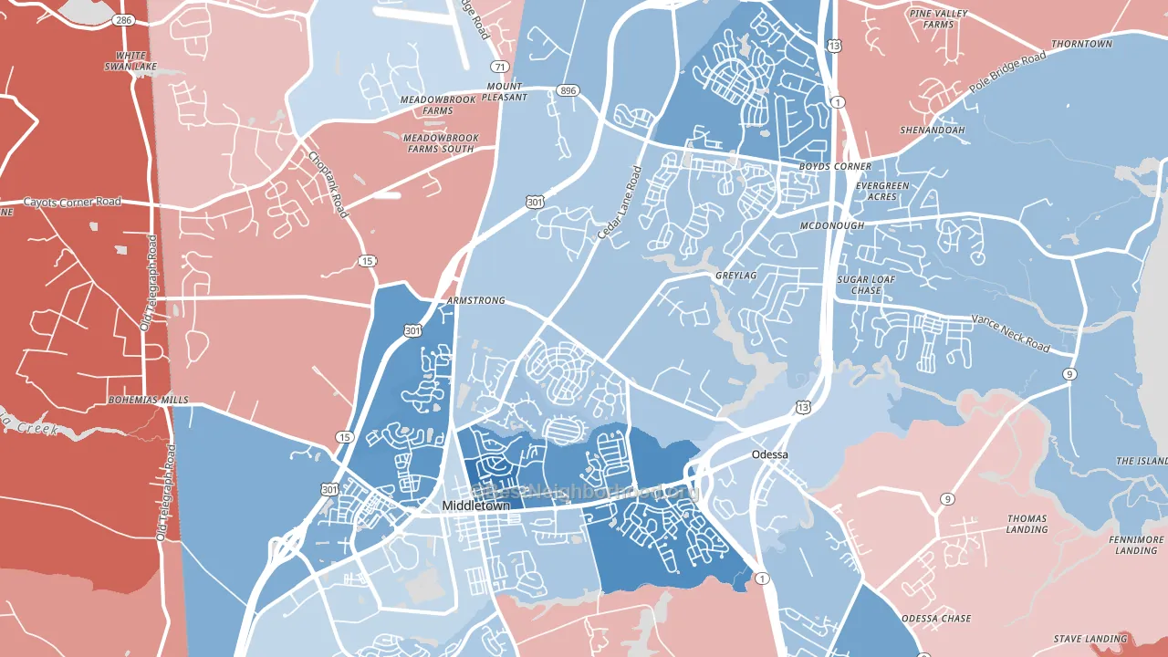 Middletown, DE block-group political-lean map