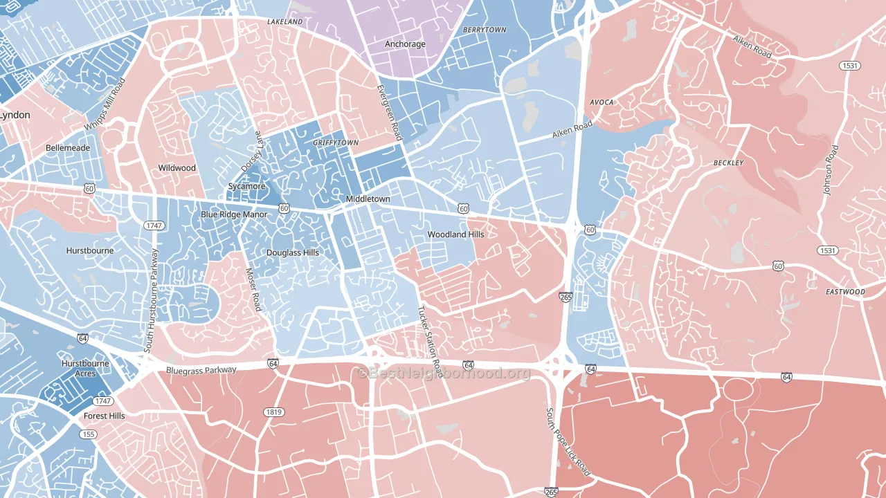 Middletown, KY block-group political-lean map