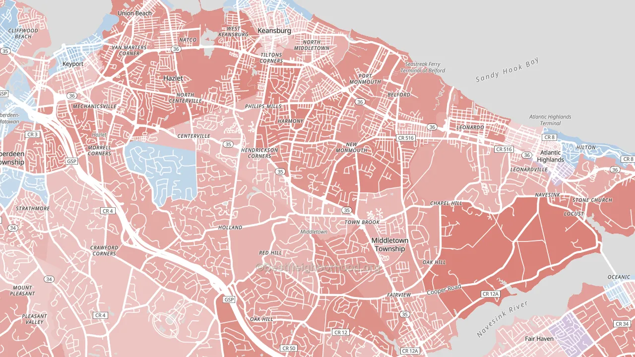 Middletown, NJ block-group political-lean map