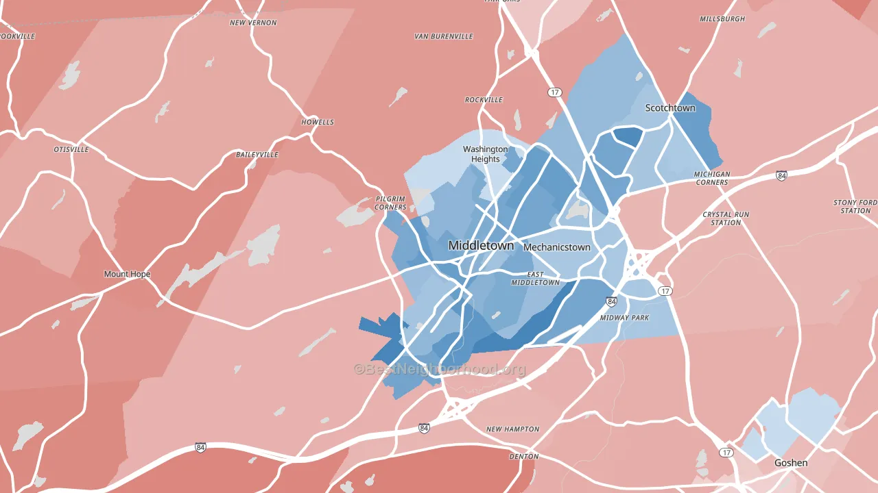 Middletown, NY block-group political-lean map