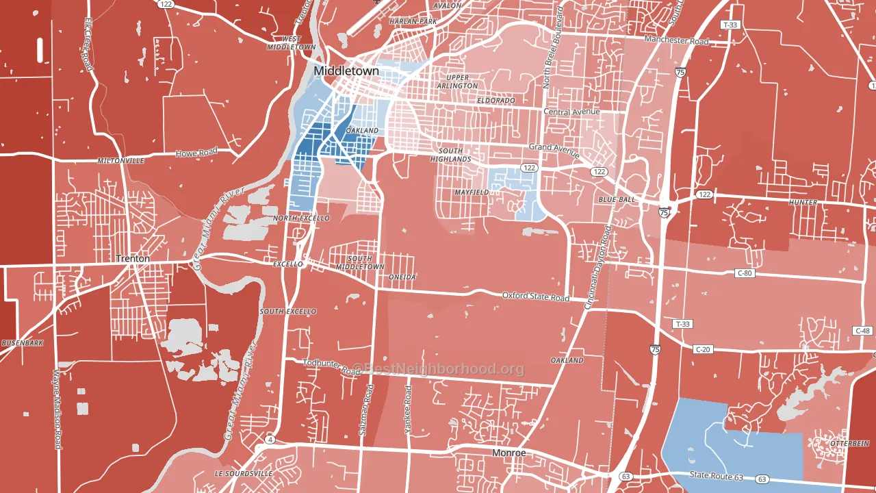 Middletown, OH block-group political-lean map
