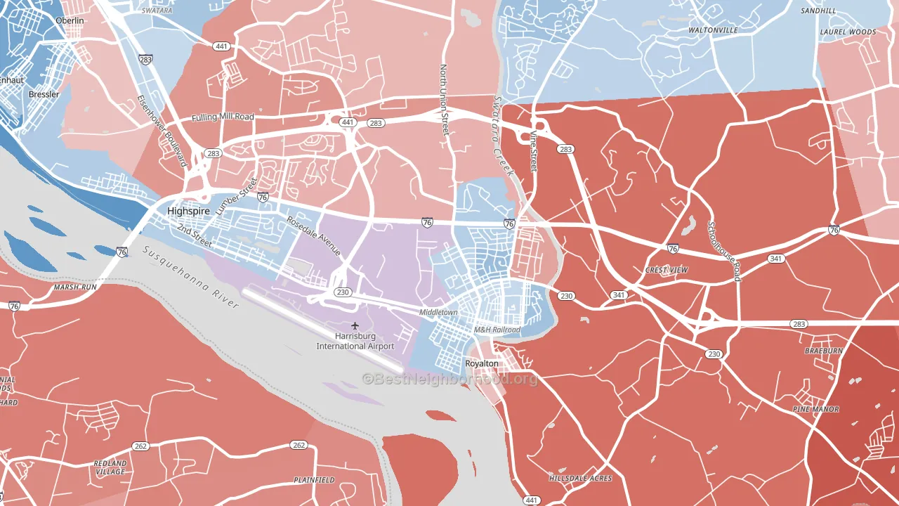 Middletown, PA block-group political-lean map