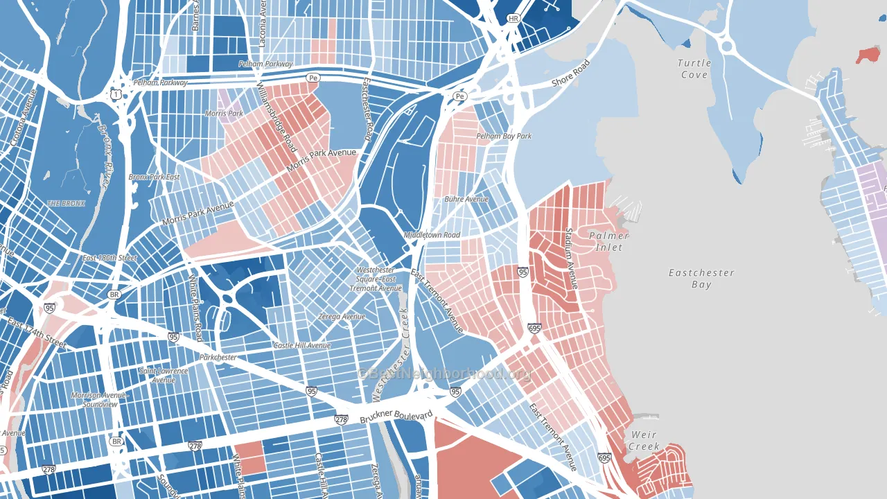 Middletown-Pelham Bay, Bronx, NY block-group political-lean map