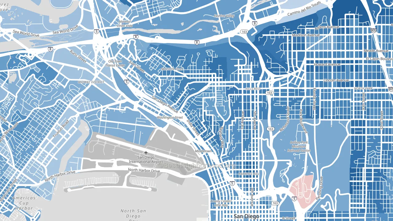 Middletown, San Diego, CA block-group political-lean map