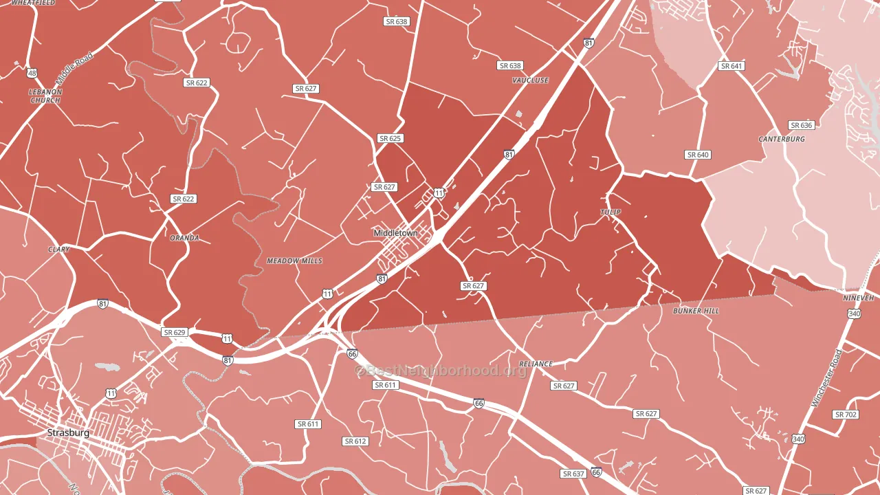 Middletown, VA block-group political-lean map
