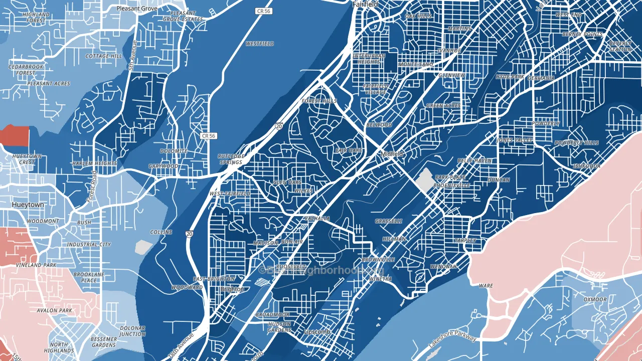 Midfield, AL block-group political-lean map