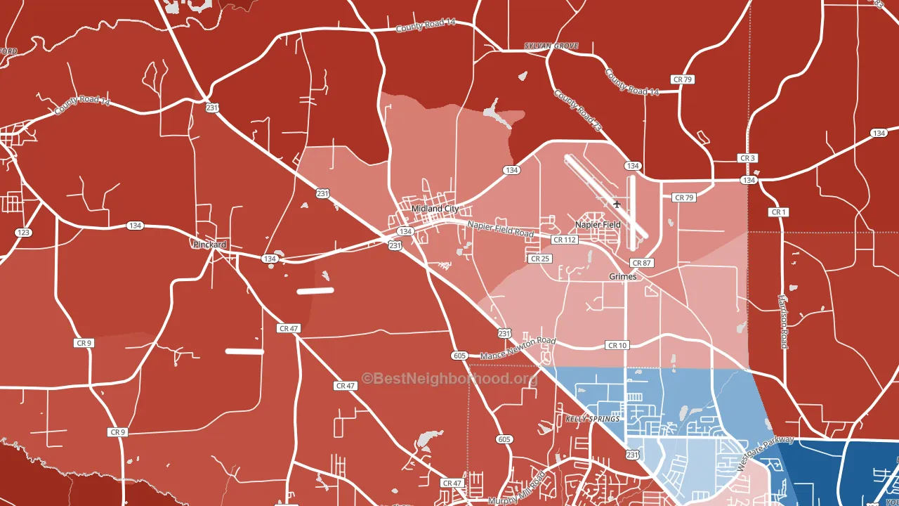 Midland City, AL block-group political-lean map
