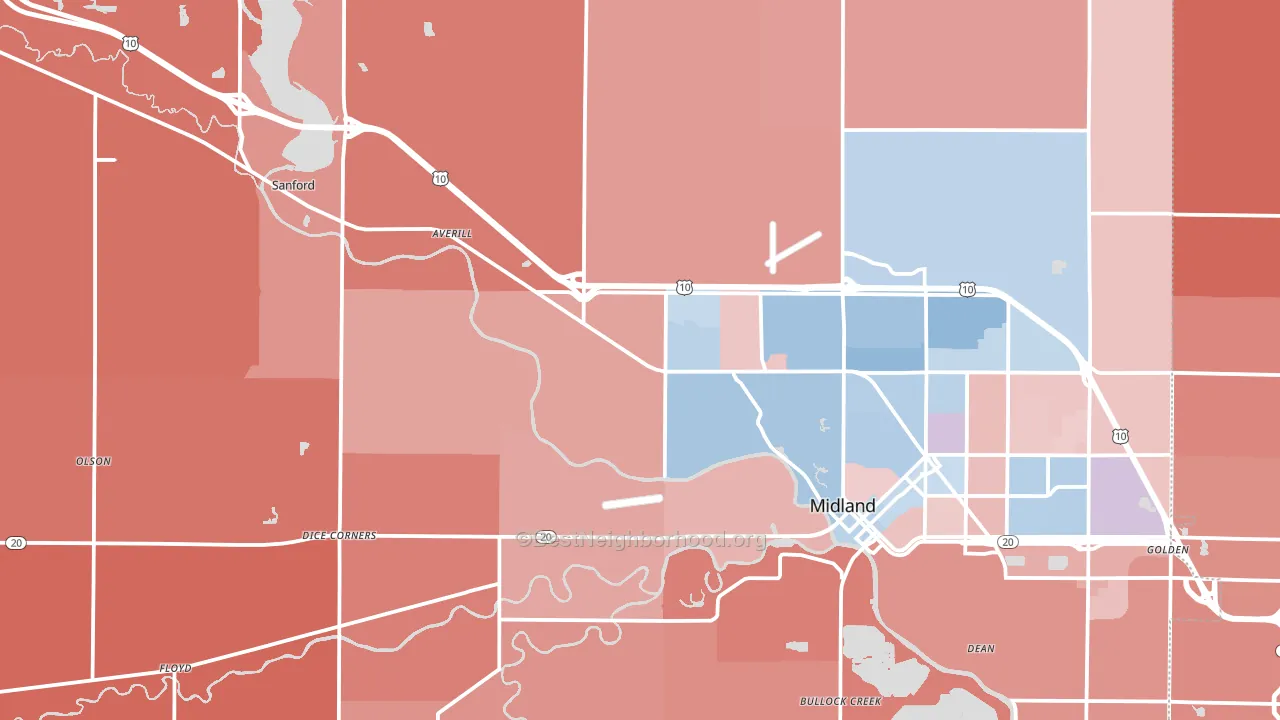 Midland County, MI block-group political-lean map
