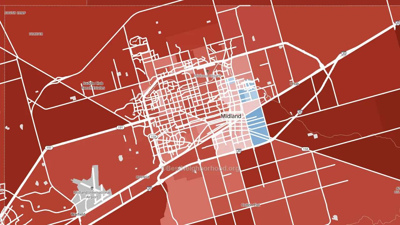 Midland County, TX block-group political-lean map