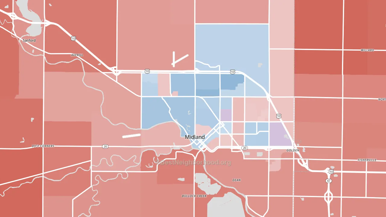 Midland, MI block-group political-lean map