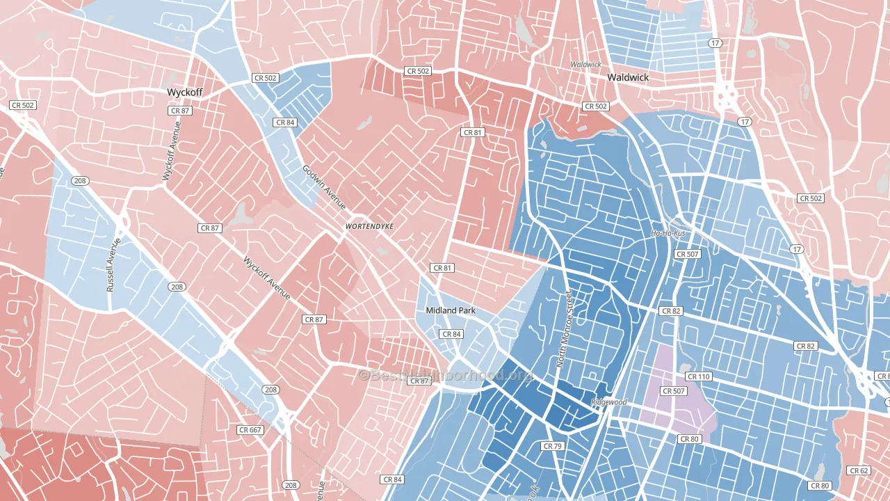 Midland Park, NJ block-group political-lean map