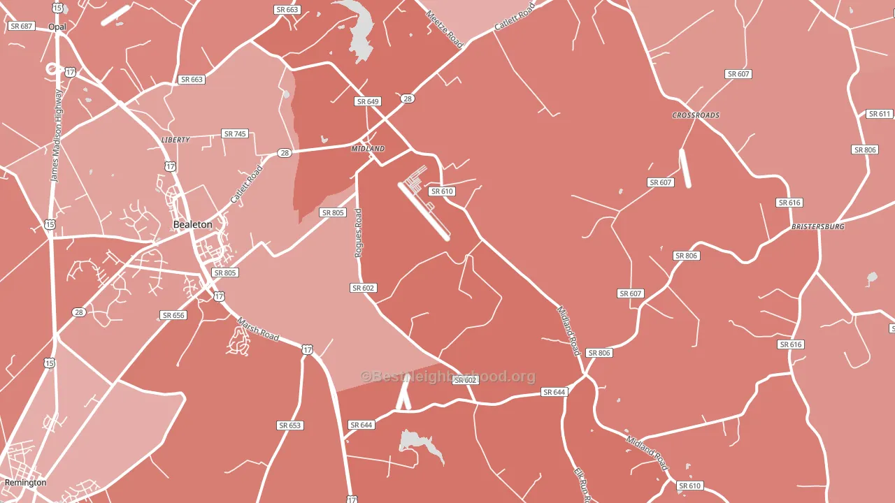 Midland, VA block-group political-lean map