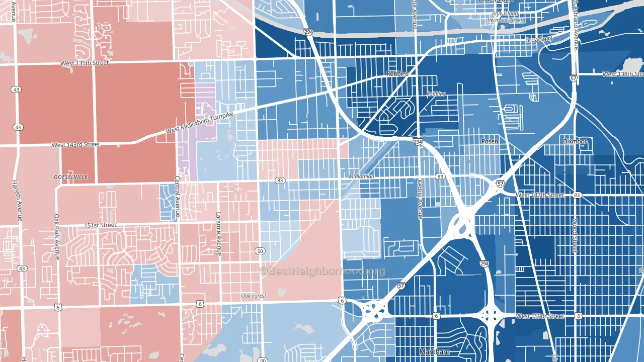 Midlothian, IL block-group political-lean map