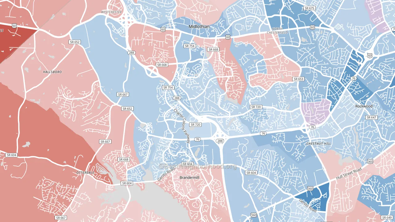 Midlothian, VA block-group political-lean map