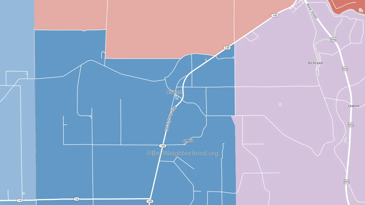 Midnight, MS block-group political-lean map