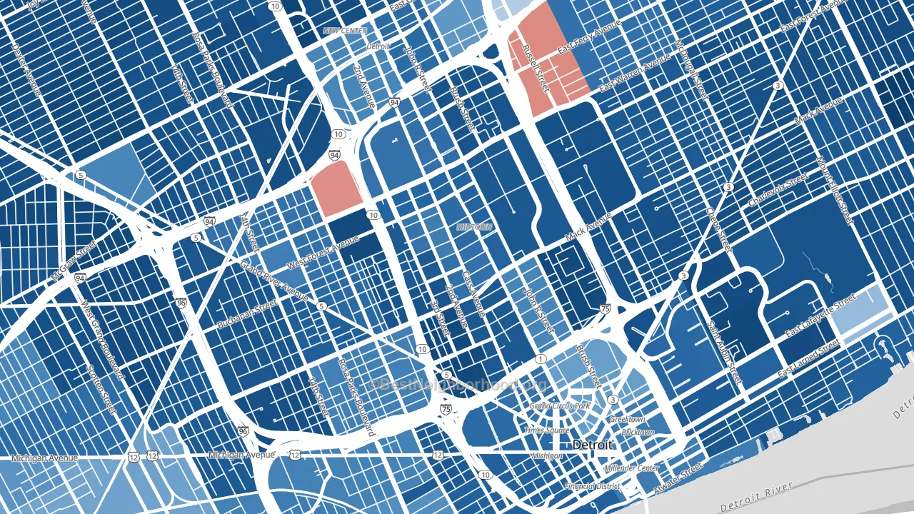 Midtown-Detroit, Detroit, MI block-group political-lean map