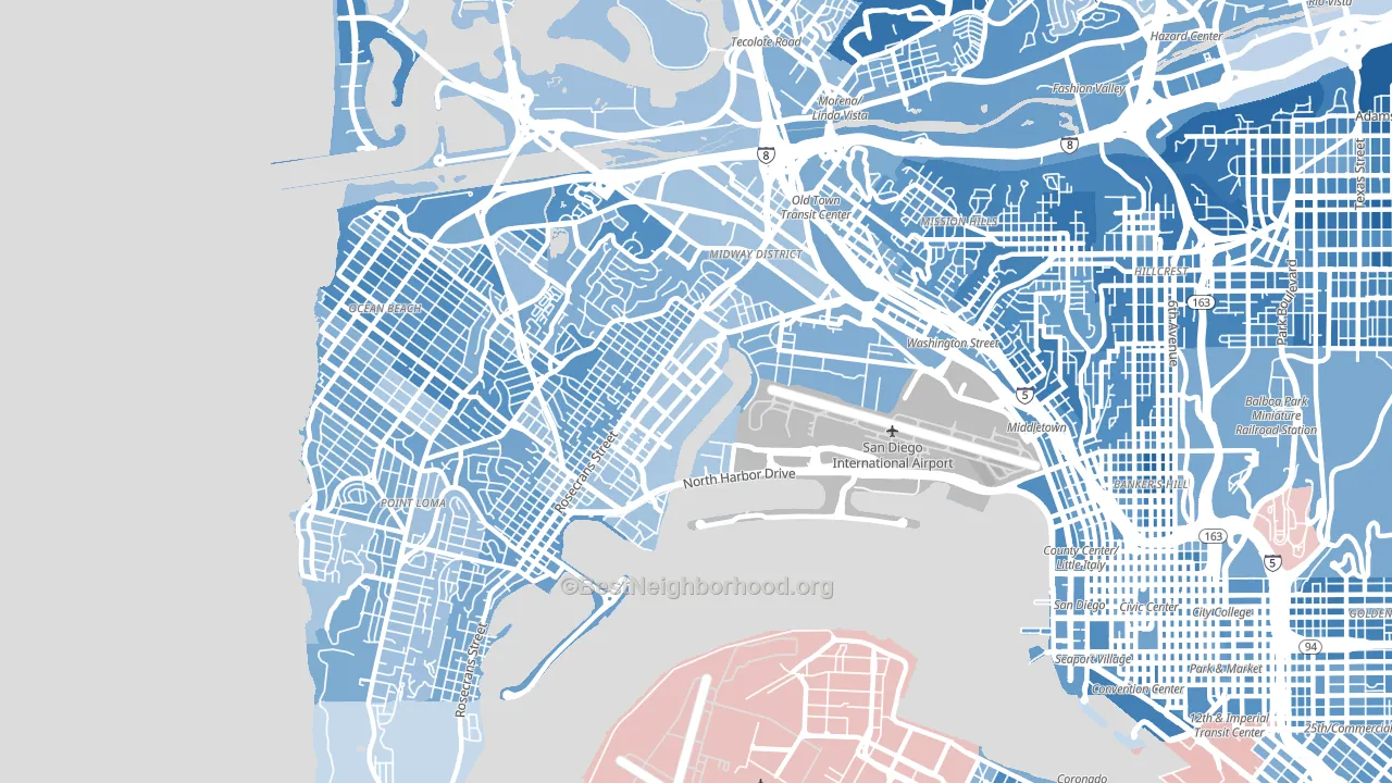 Midtown District, San Diego, CA block-group political-lean map
