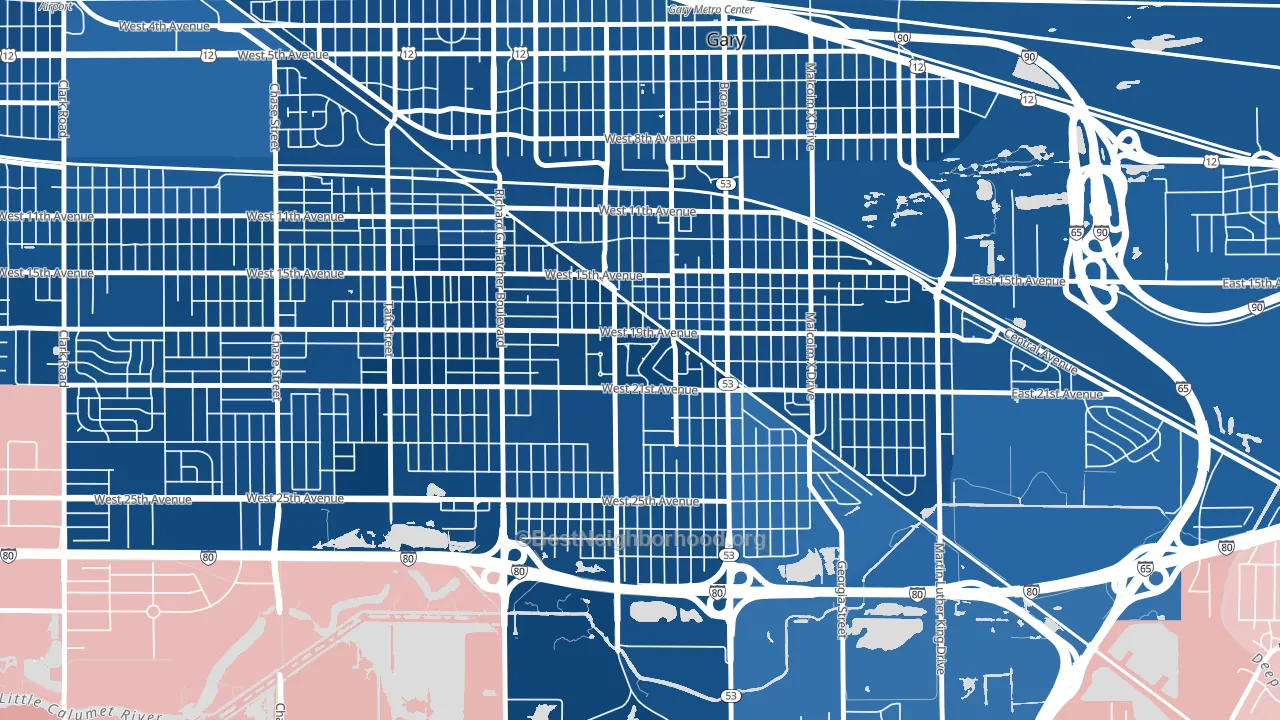 Midtown, Gary, IN block-group political-lean map