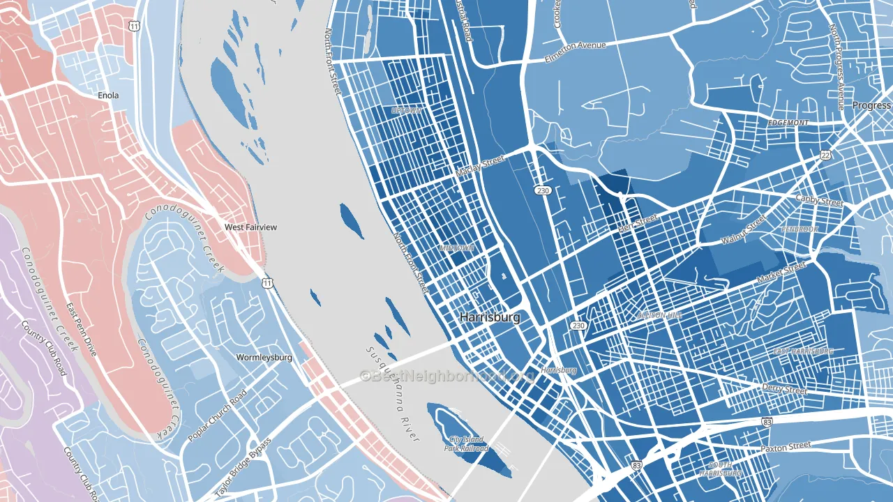 Midtown Harrisburg, Harrisburg, PA block-group political-lean map