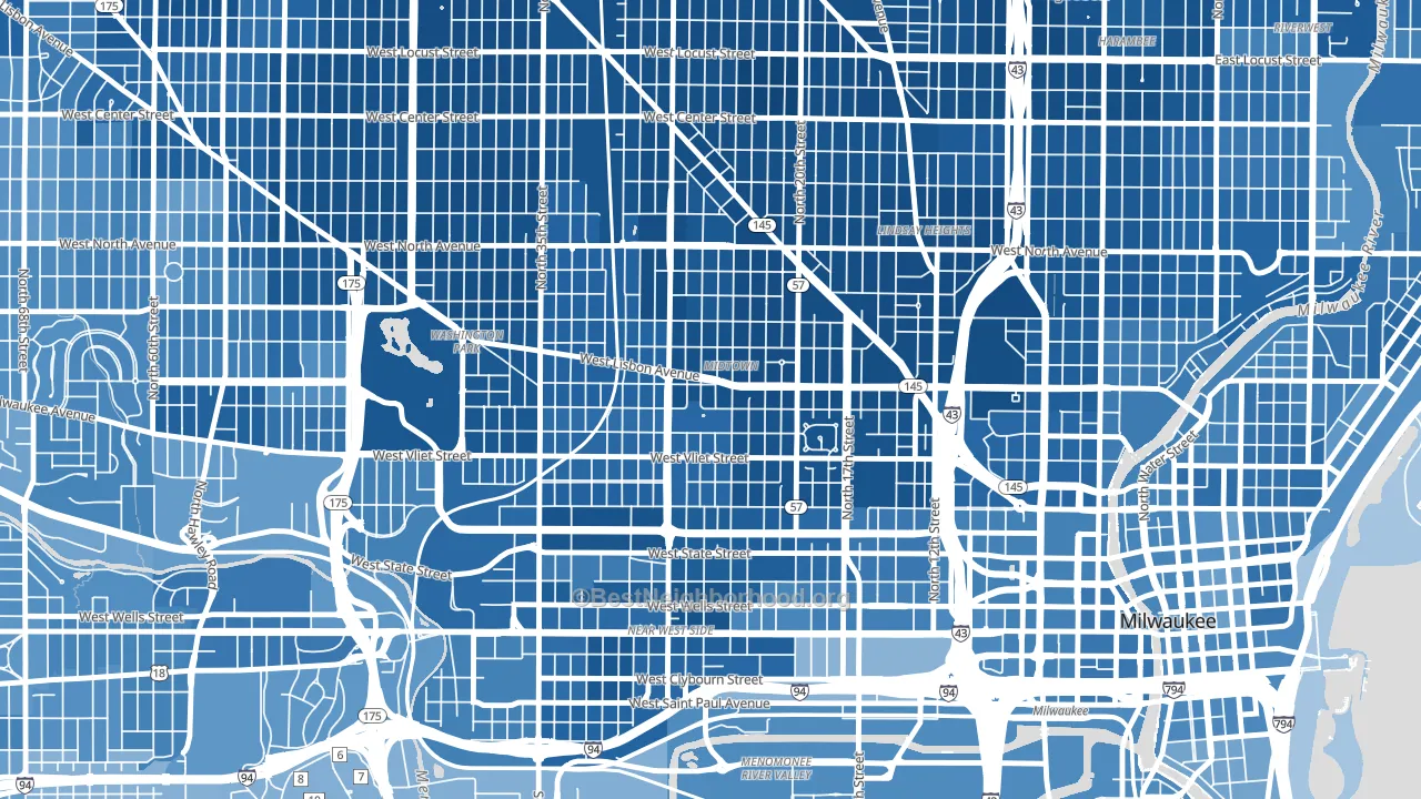 Midtown, Milwaukee, WI block-group political-lean map