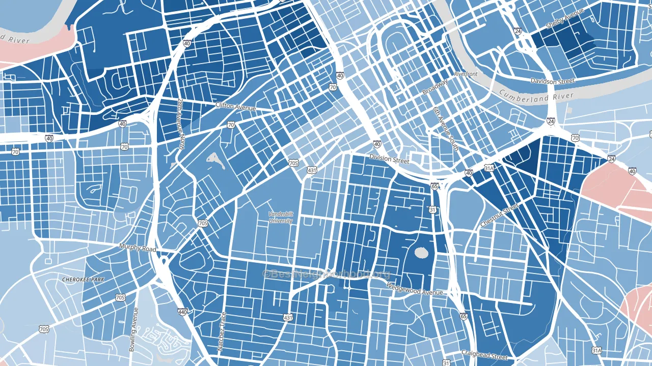 Midtown-Nashville, Nashville, TN block-group political-lean map