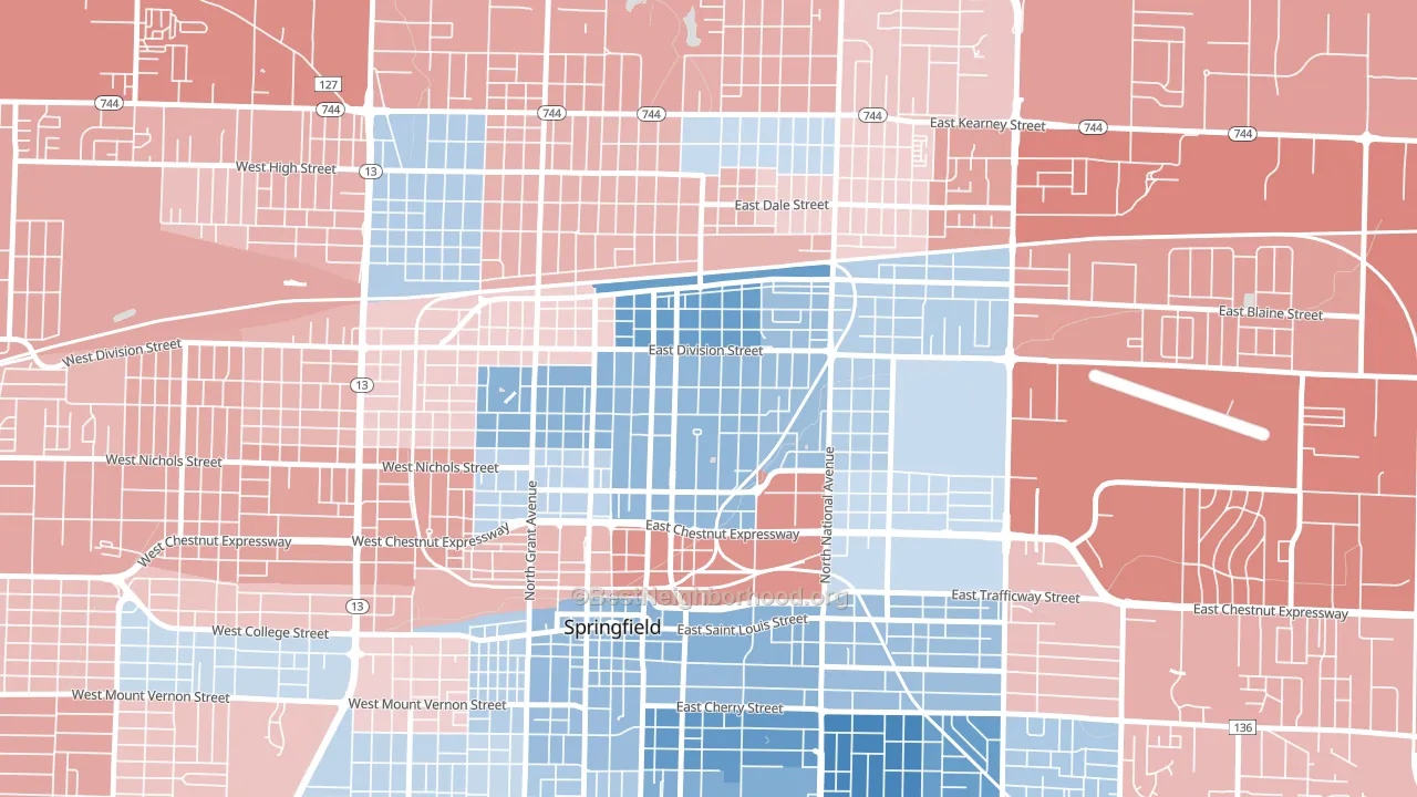 Midtown Springfield, Springfield, MO block-group political-lean map
