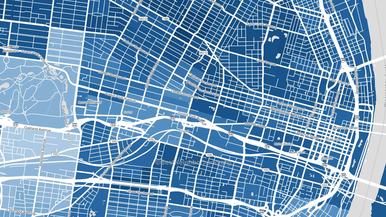 Midtown St. Louis, St. Louis, MO block-group political-lean map